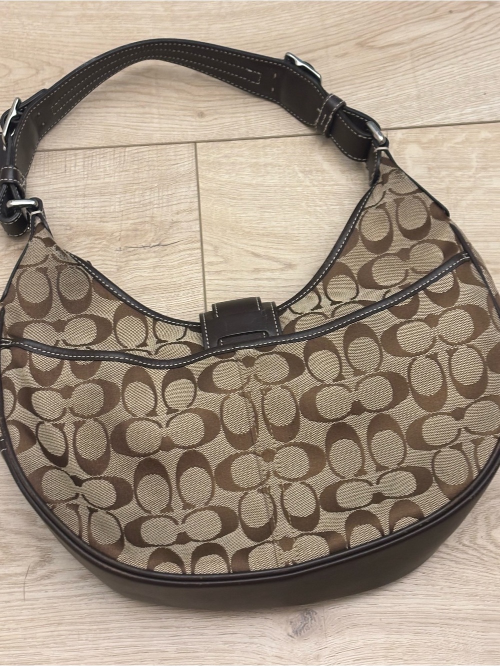 Y2K Vintage Coach Soho Hampton Hobo Shoulder Bag Brown Signature Jacquard Bag - Picture 8 of 15